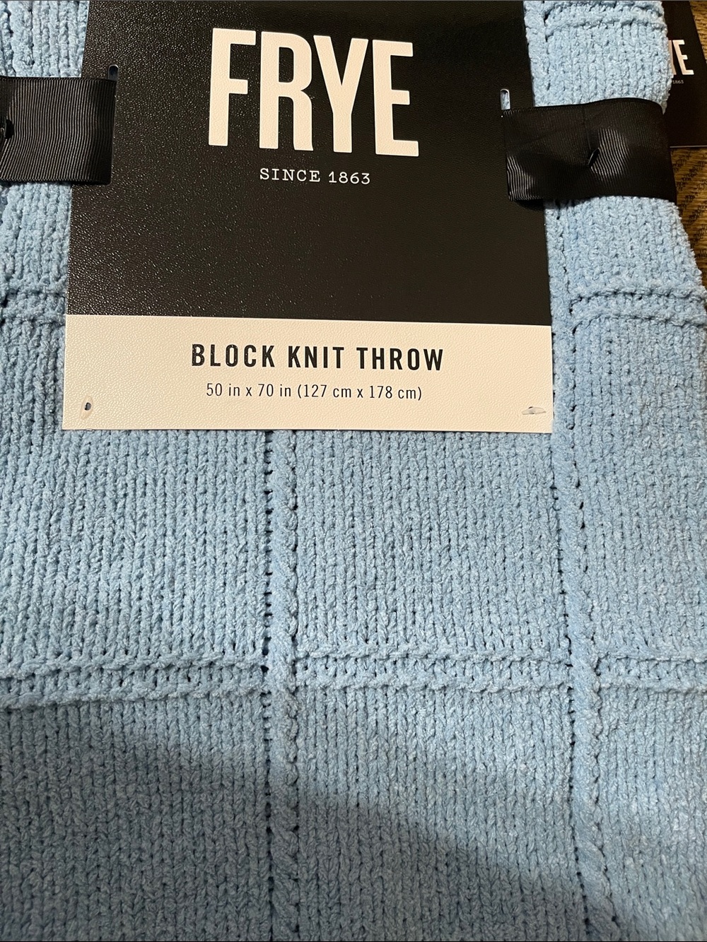 FRYE Light Blue Block Knit Throw Blanket